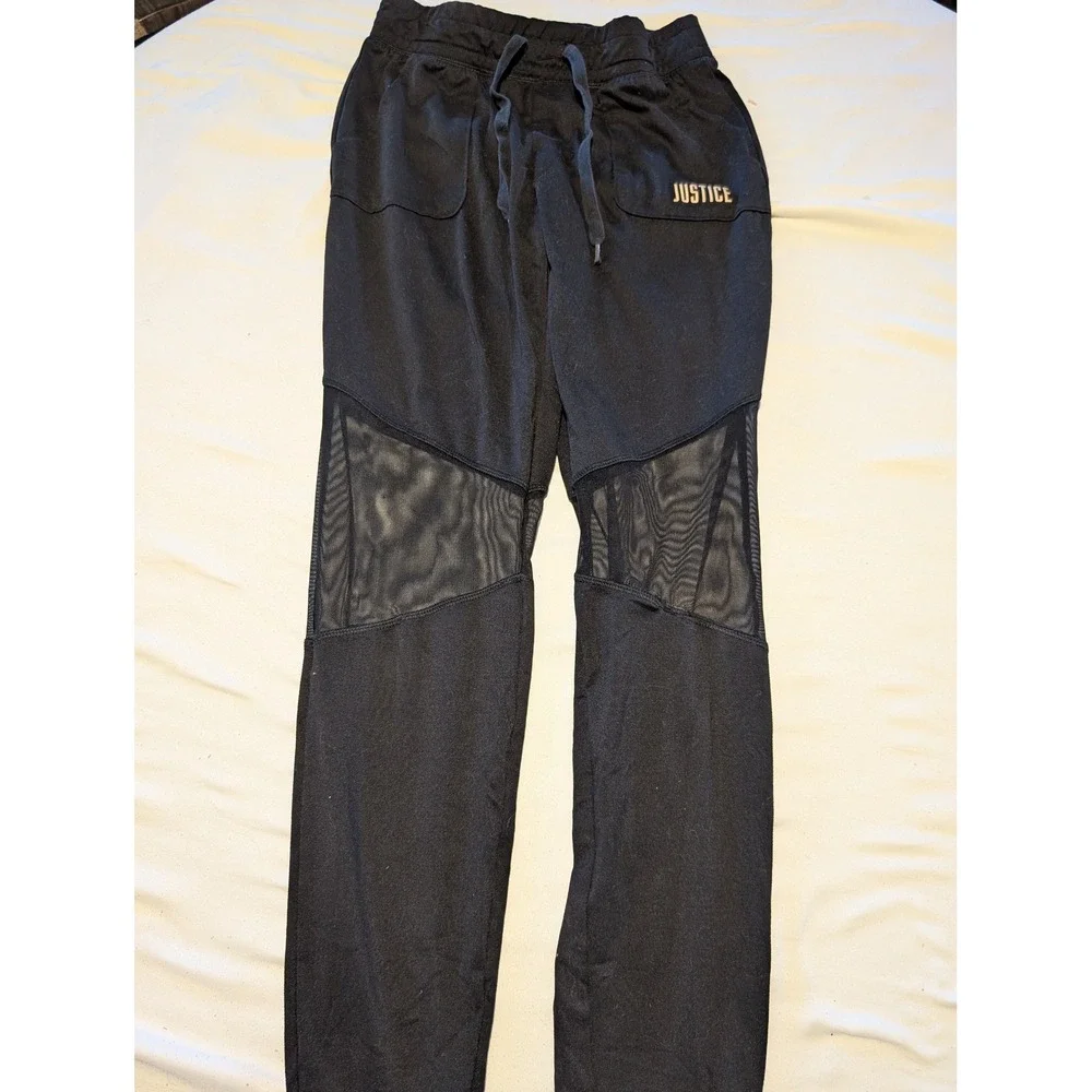 Justice Active Girls Black Joggers Mesh Panel Athletic Pants Size 14/16